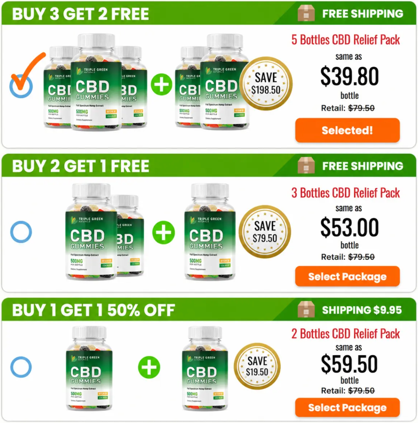 Triple Green Farms CBD Gummies™ price packages