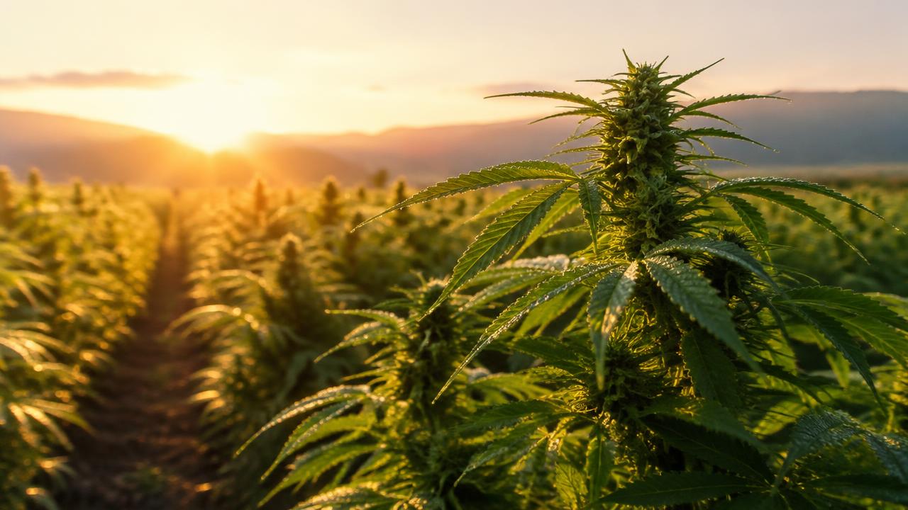 Hemp farm at sunset, source of full spectrum hemp extract